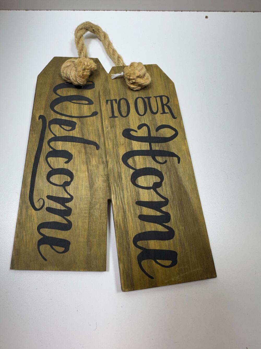 Welcome Decorative Hanging Sign With Jute Rope Brown Black Rustic Fall Farmhouse